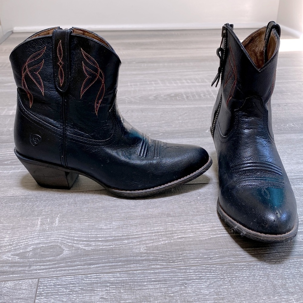 Ankle Black Leather Cowboy Boots LIKE NEW
